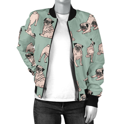 Pug Pattern Print Design A01 Women's Bomber Jacket
