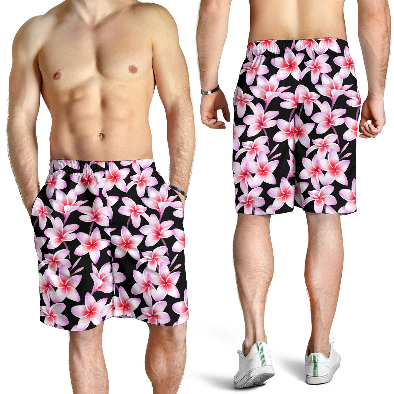 Pink Plumeria Pattern Print Design PM09 Mens Shorts