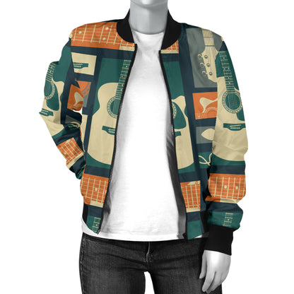 Acoustic Guitar Pattern Print Design 02 Women's Bomber Jacket