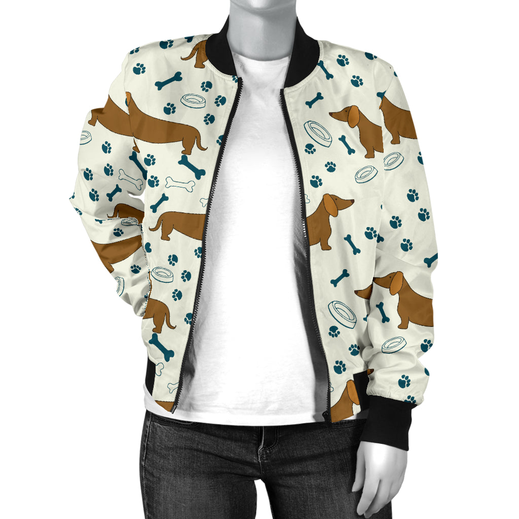 Dachshund Pattern Print Design 01 Women's Bomber Jacket