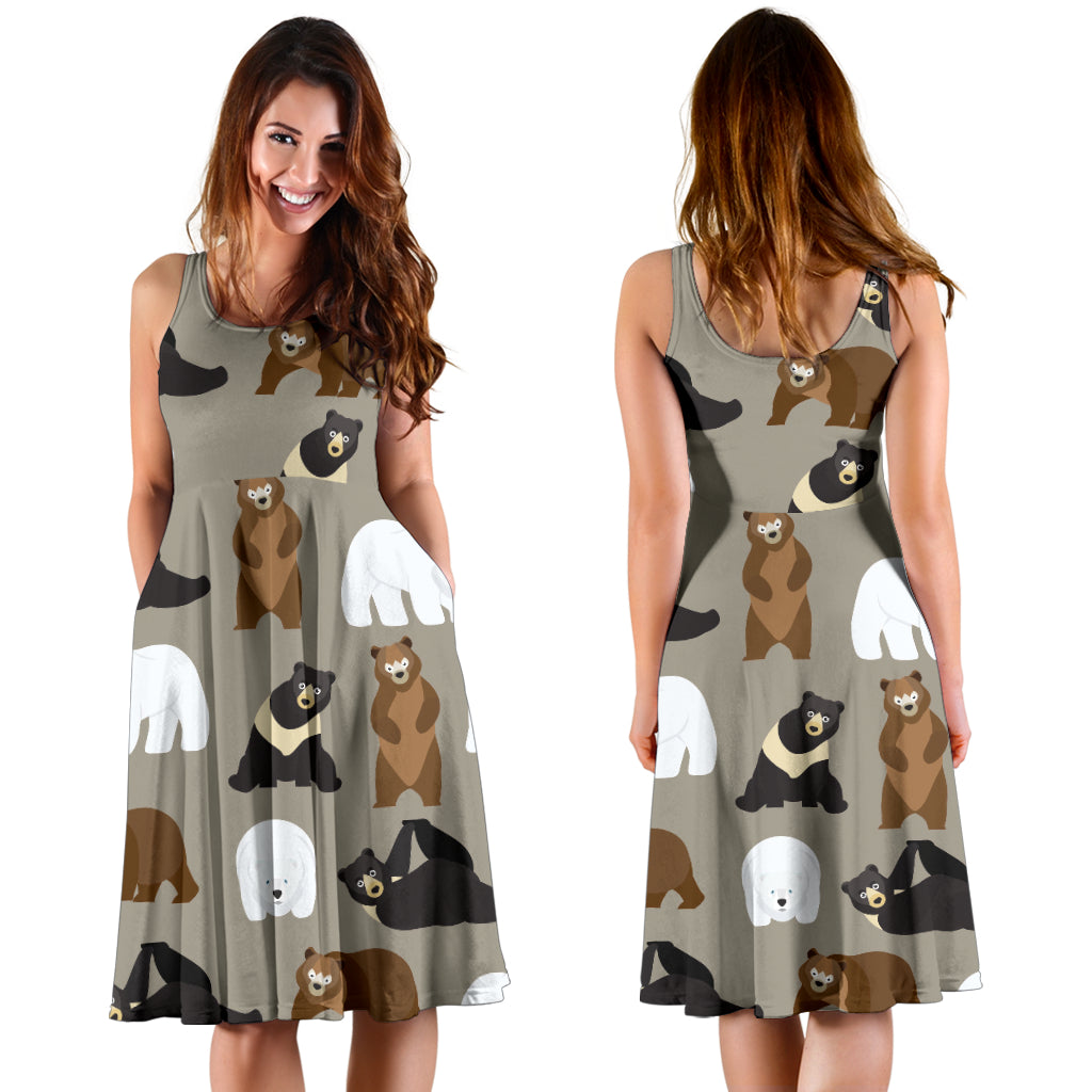 Bear Pattern Print Design BE03 Midi Dress