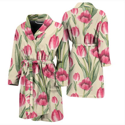 Tulip Pink Pattern Print Design TP06 Men Bathrobe