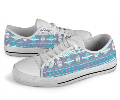 Easter Eggs Pattern Print Design RB013 White Bottom Low Top Shoes