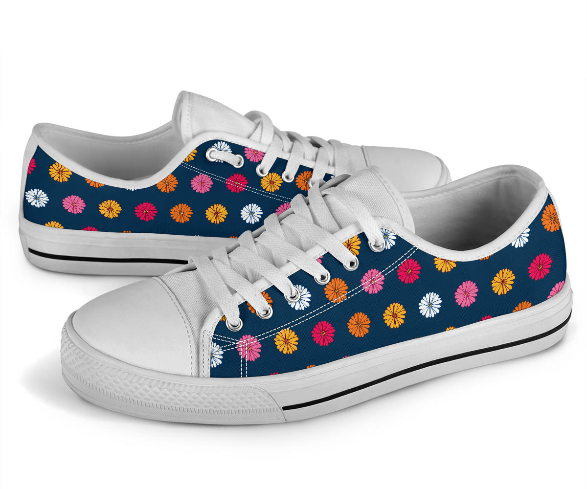 Gerberas Pattern Print Design GB06 White Bottom Low Top Shoes