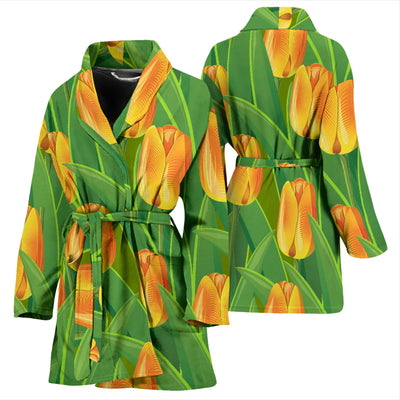 Tulip Orange Pattern Print Design TP07 Women Bathrobe