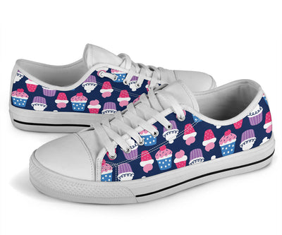 Cupcake Pattern Print Design CP04 White Bottom Low Top Shoes