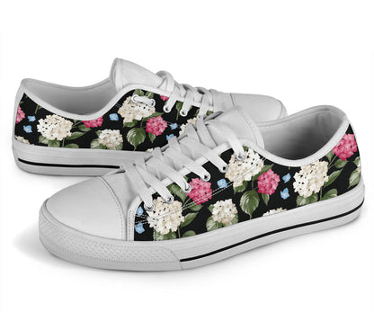 Hydrangea Pattern Print Design HD09 White Bottom Low Top Shoes