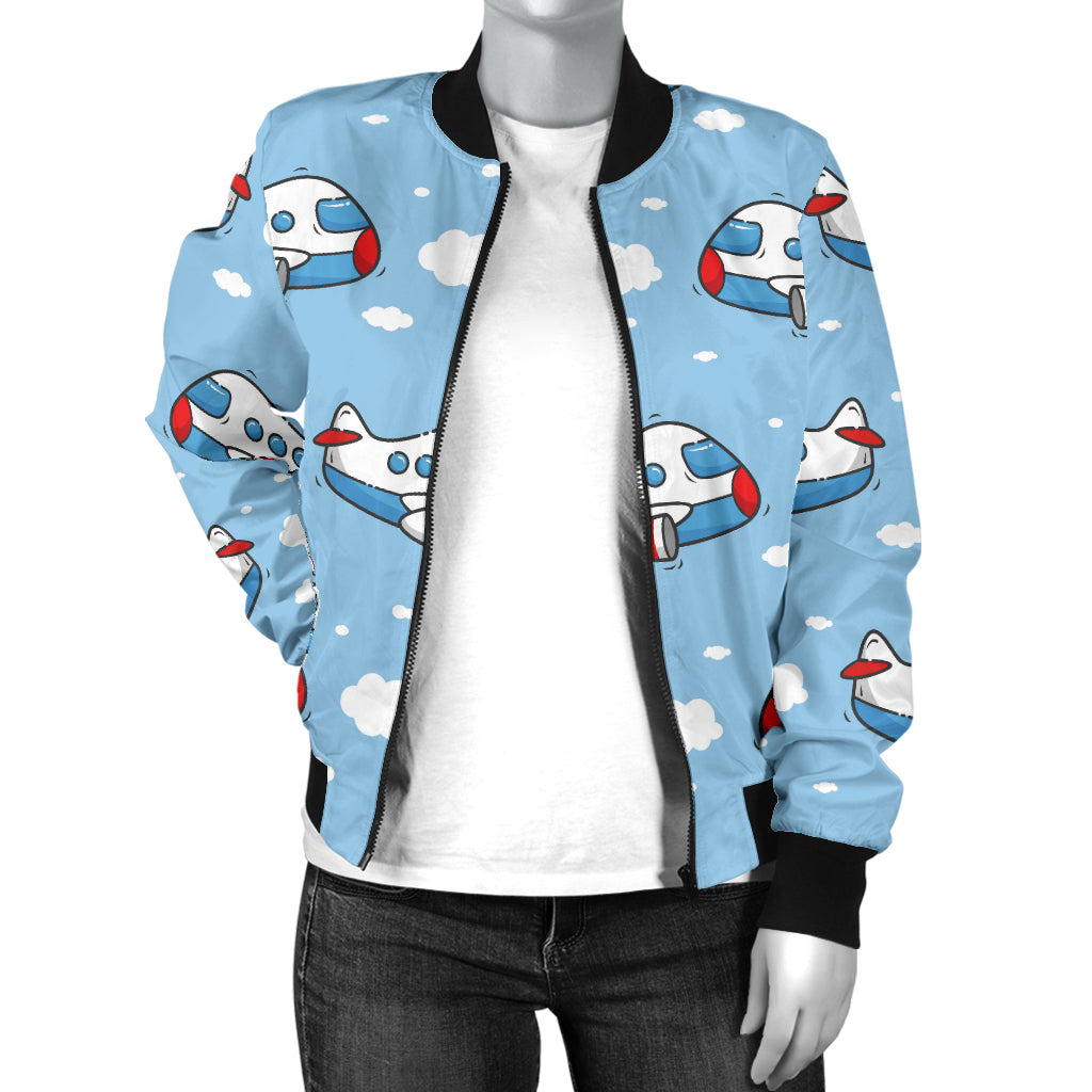 Airplane Cartoon Pattern Print Design 07 Women's Bomber Jacket