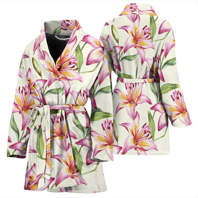 Lily Pattern Print Design LY011 Women Bathrobe