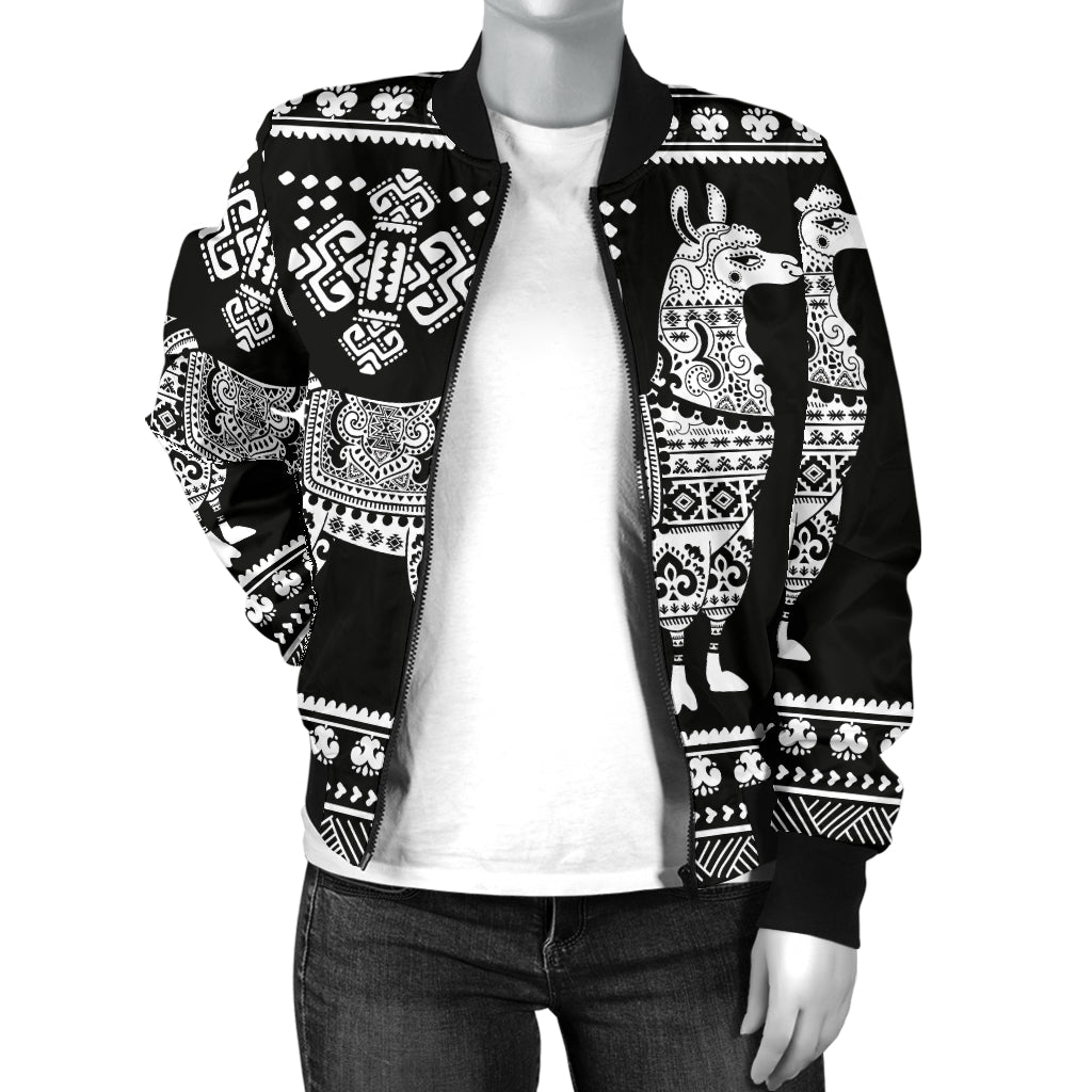 Llama Aztec Style Pattern Print Design 01 Women's Bomber Jacket