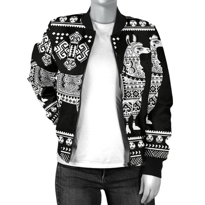 Llama Aztec Style Pattern Print Design 01 Women's Bomber Jacket
