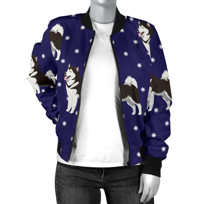 Alaskan Malamute Pattern Print Design 04 Women's Bomber Jacket