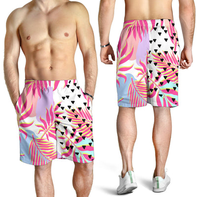 Pink Tropical Palm Leaves Mens Shorts