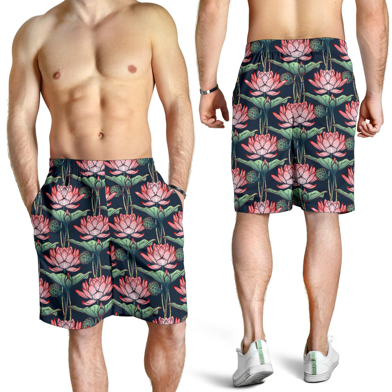 Water Lily Pattern Print Design WL03 Mens Shorts