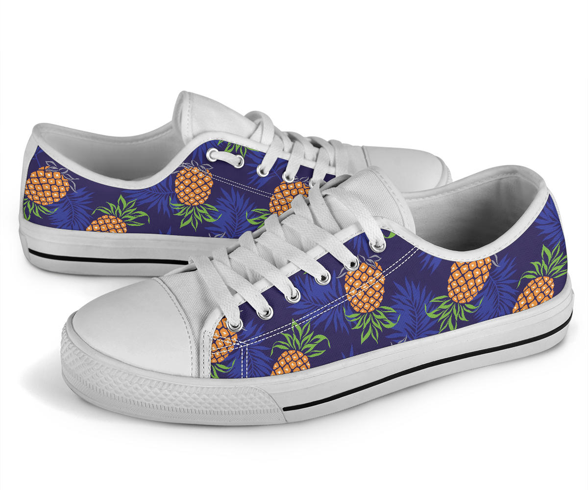 Pineapple Pattern Print Design PP02 White Bottom Low Top Shoes