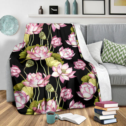 Water Lily Pattern Print Design WL06 Fleece Blanket