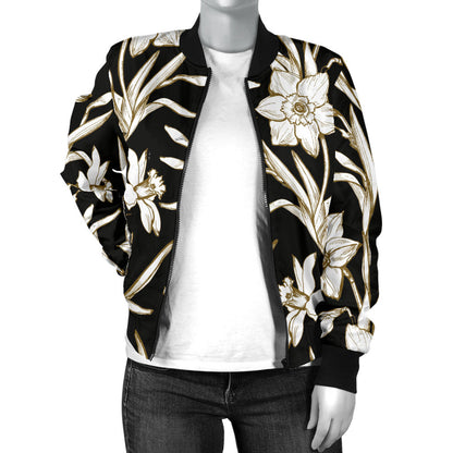 Daffodils Pattern Print Design DF06 Women Bomber Jacket