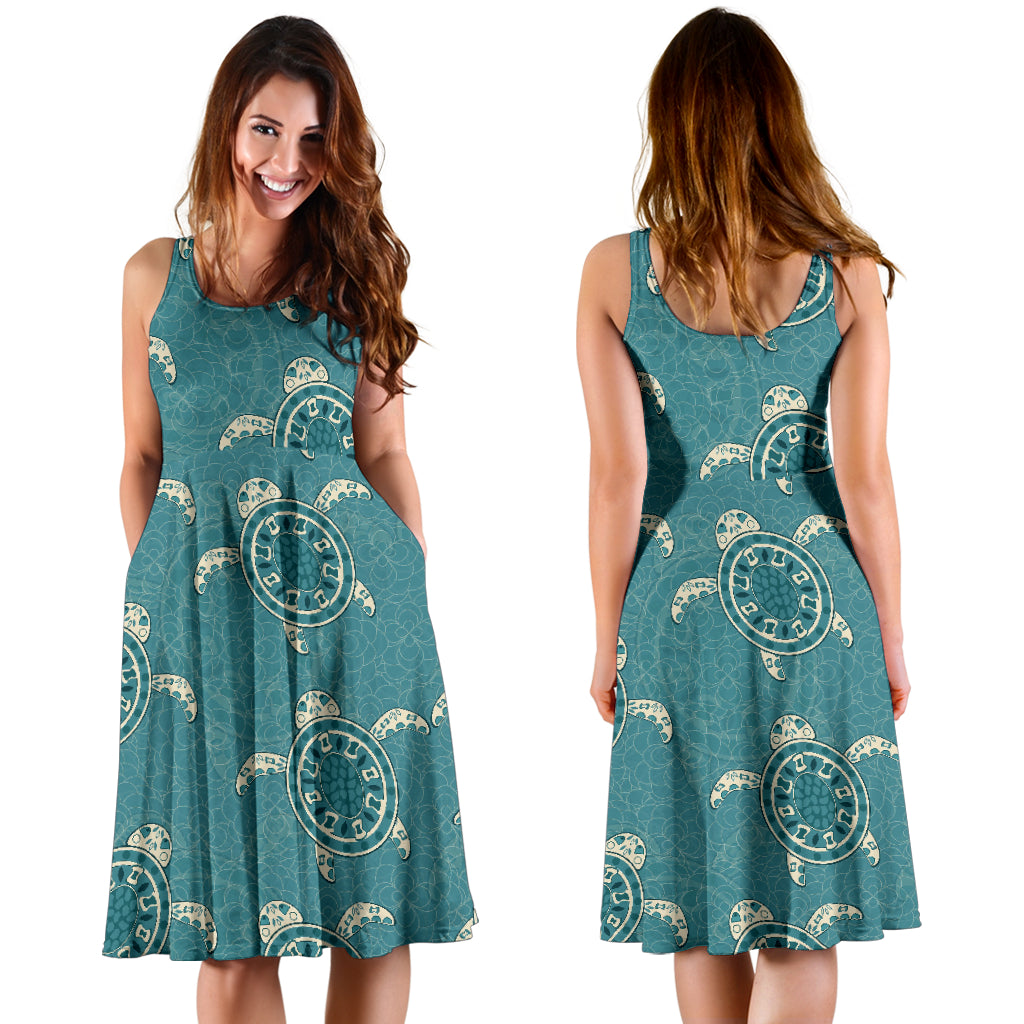 Sea Turtle Pattern Print Design T02 Midi Dress