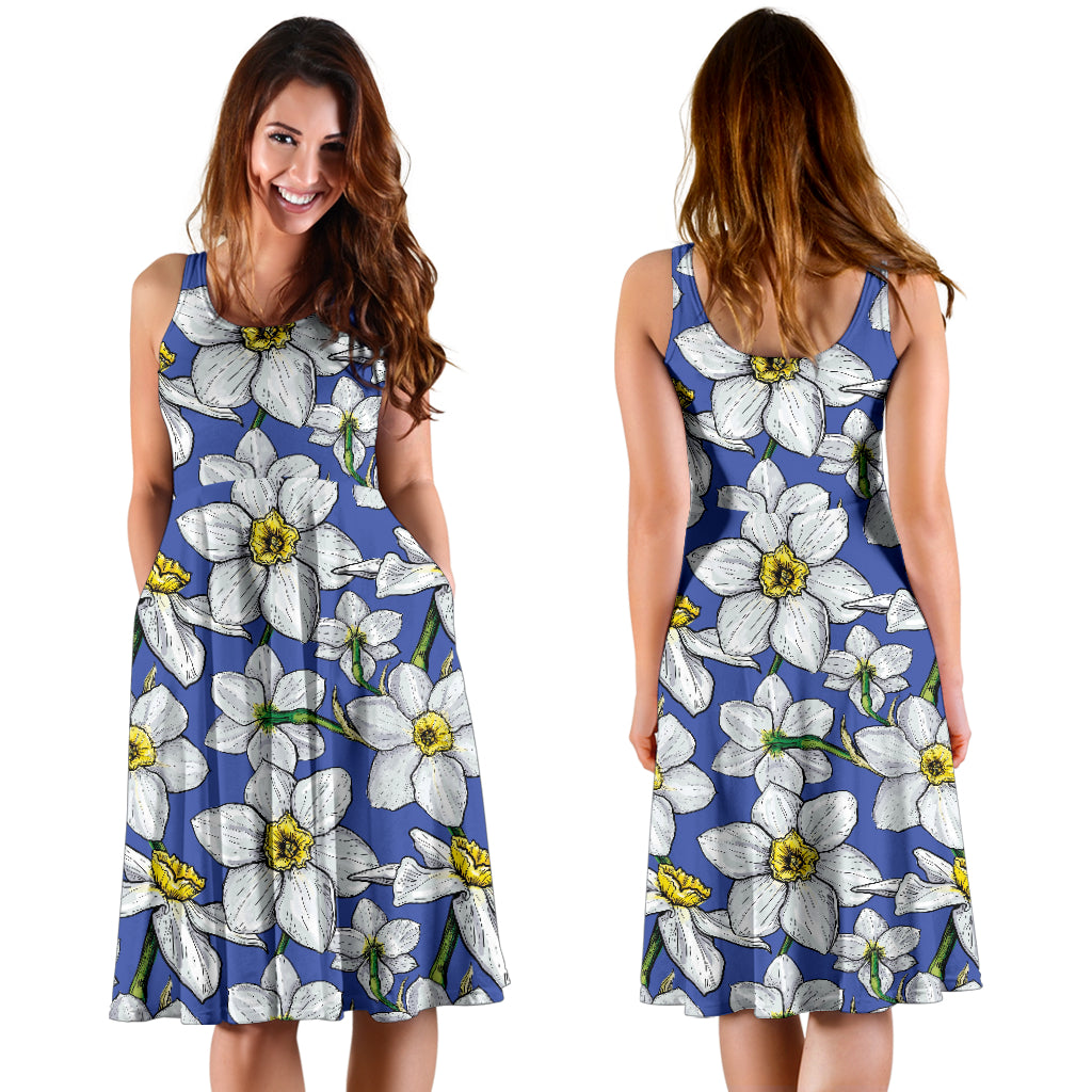 Daffodils Pattern Print Design DF08 Midi Dress