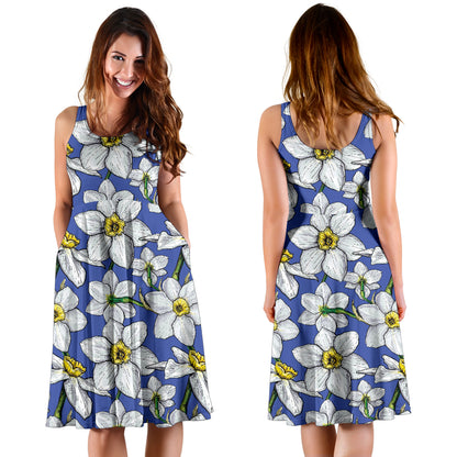 Daffodils Pattern Print Design DF08 Midi Dress