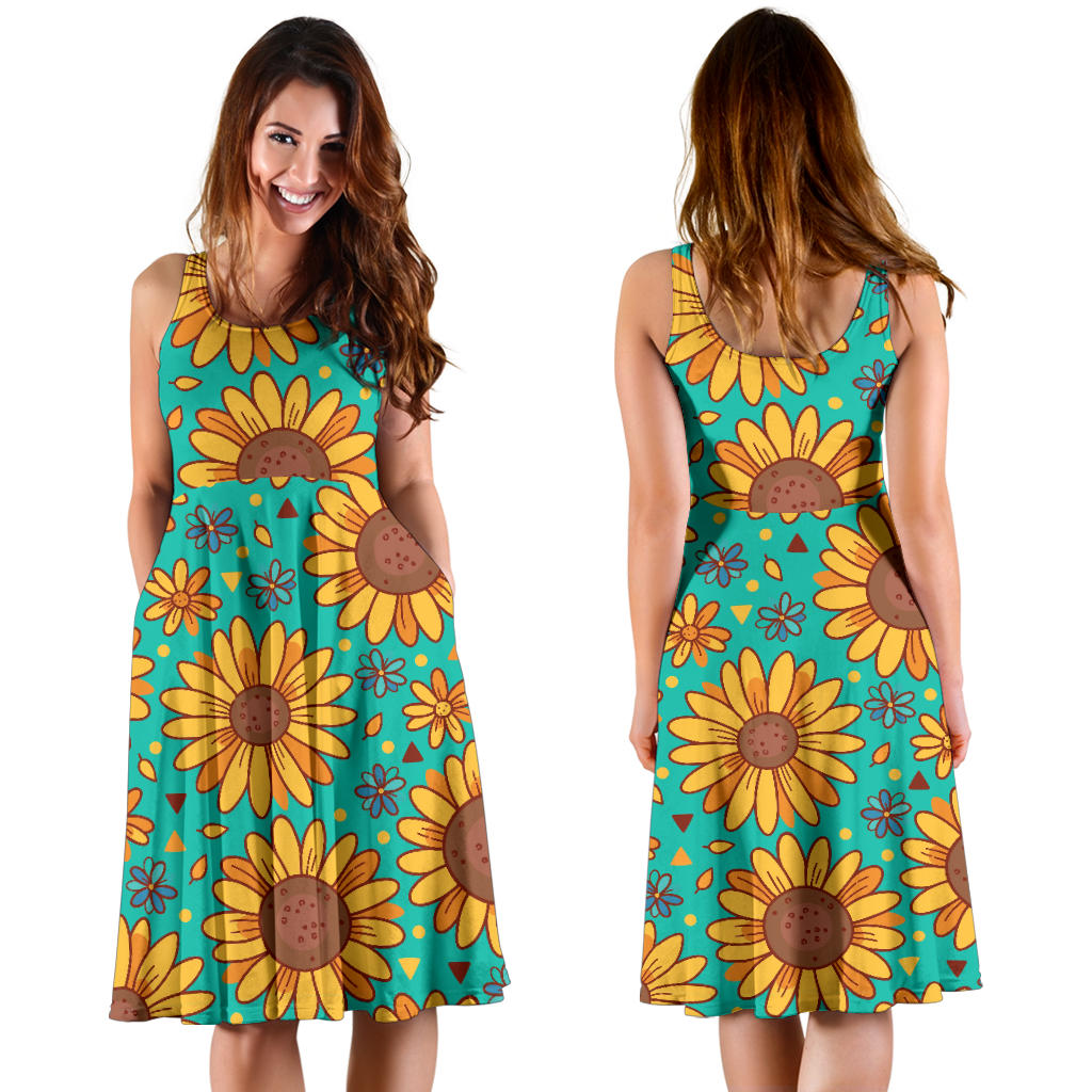 Sunflower Pattern Print Design SF013 Midi Dress