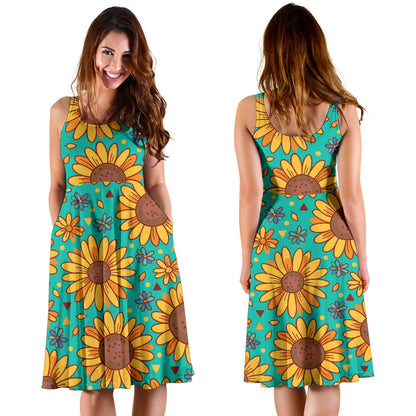 Sunflower Pattern Print Design SF013 Midi Dress