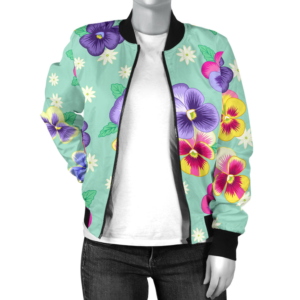 Pansy Pattern Print Design PS08 Women Bomber Jacket