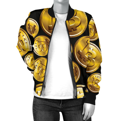 Bitcoin Pattern Print Design DO05 Women Bomber Jacket