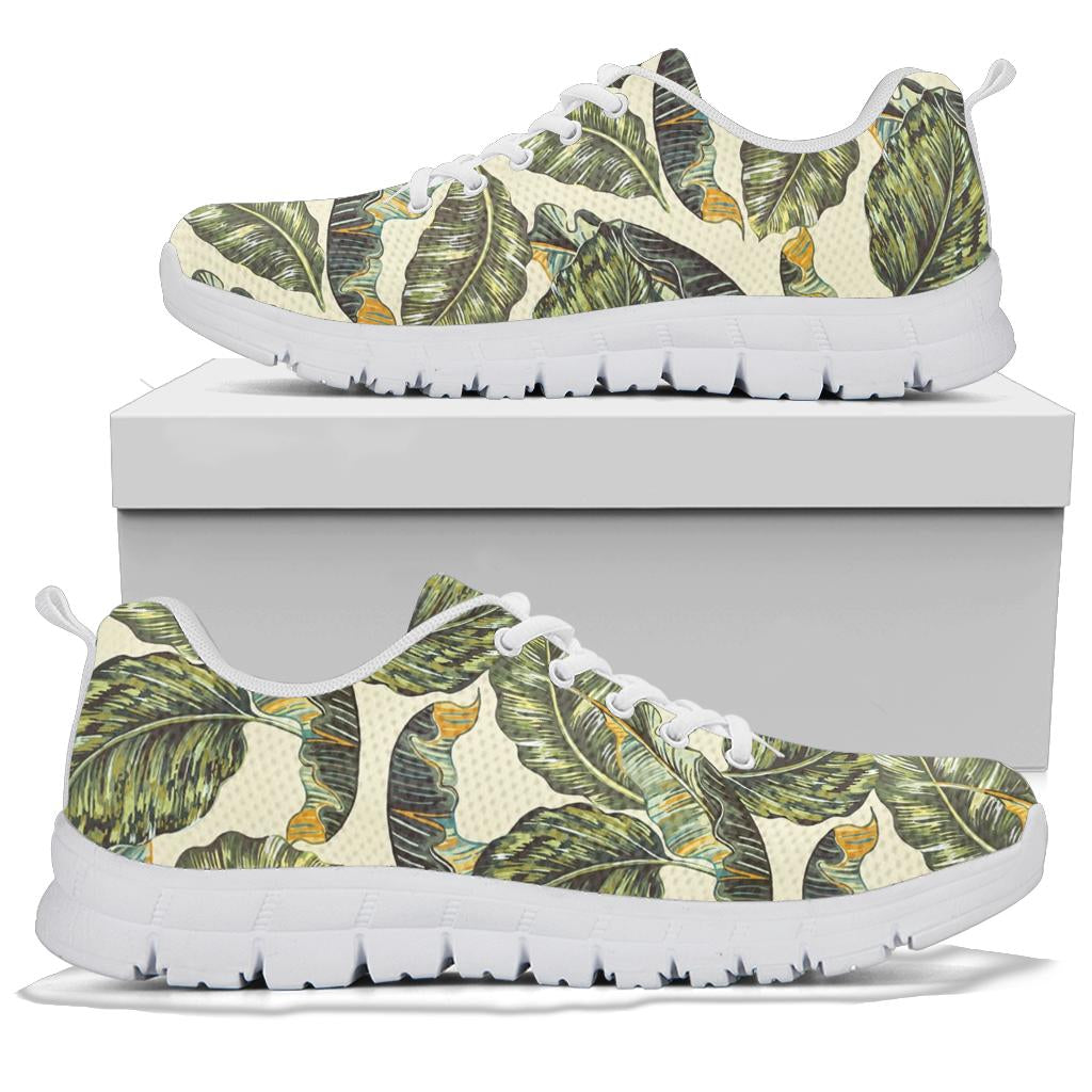 Banana Leaf Pattern Print Design BL08 Sneakers White Bottom Shoes