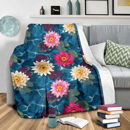Water Lily Pattern Print Design WL05 Fleece Blanket