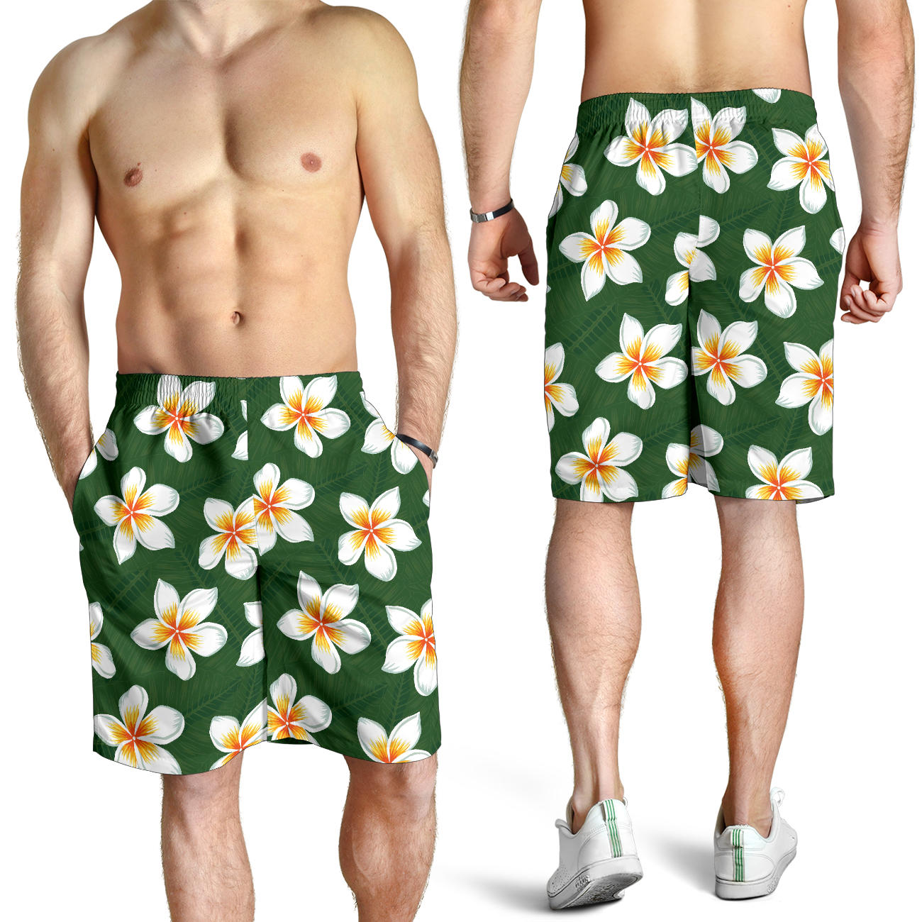 White Plumeria Pattern Print Design PM020 Mens Shorts