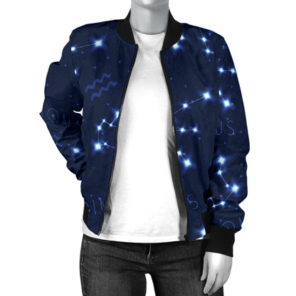 Aquarius Zodiac Pattern Print Design 02 Women's Bomber Jacket