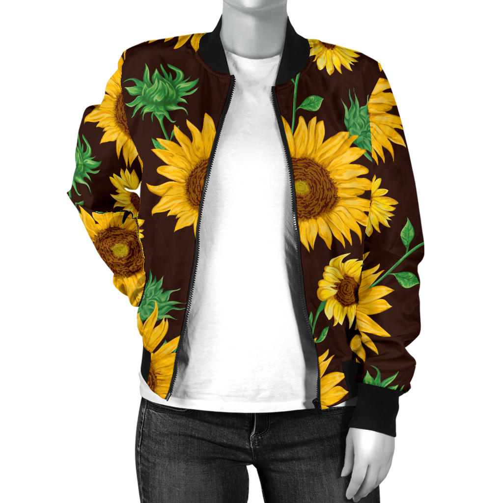 Sunflower Pattern Print Design SF01 Women Bomber Jacket