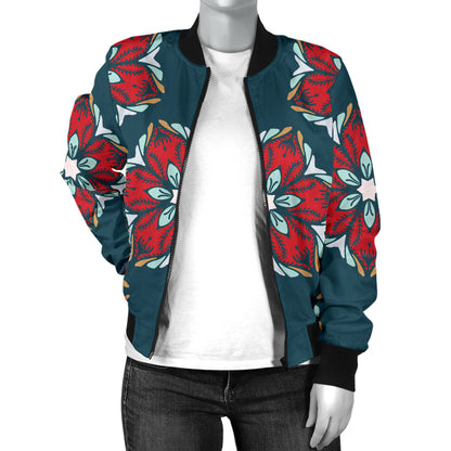 Poinsettia Pattern Print Design A03 Women's Bomber Jacket