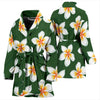 White Plumeria Pattern Print Design PM020 Women Bathrobe