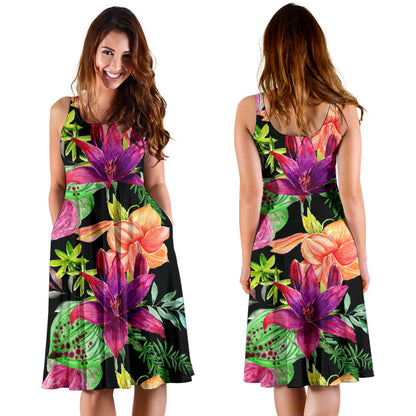 Amaryllis Pattern Print Design AL09 Midi Dress