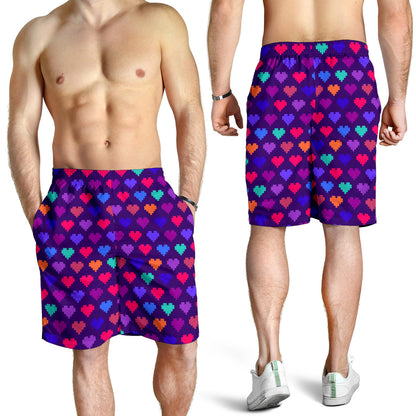Heart Pixel Pattern Print Design HE03 Mens Shorts
