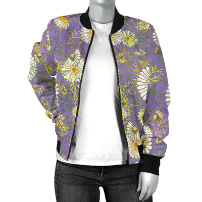 Daisy Pattern Print Design DS011 Women Bomber Jacket