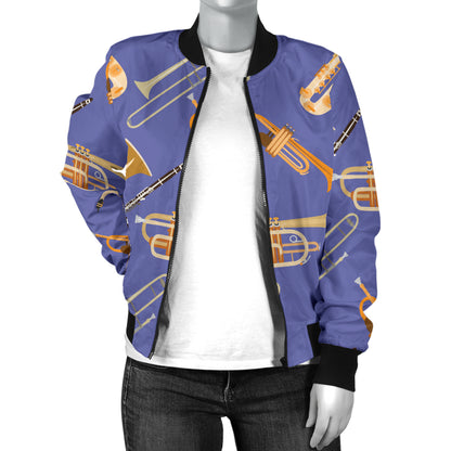 Trombone Pattern Print Design 02 Women's Bomber Jacket