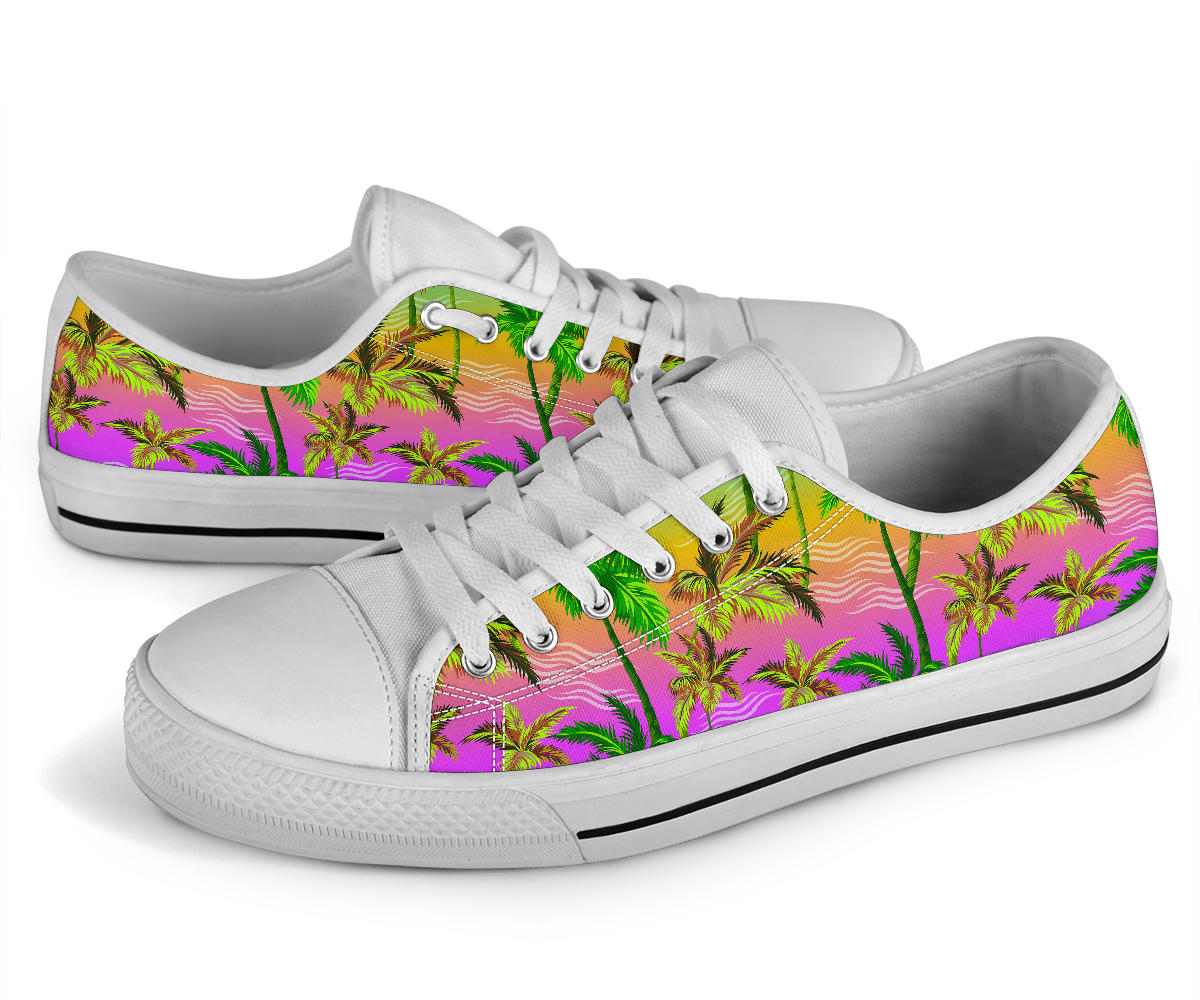 Palm Tree Rainbow Pattern White Bottom Low Top Shoes