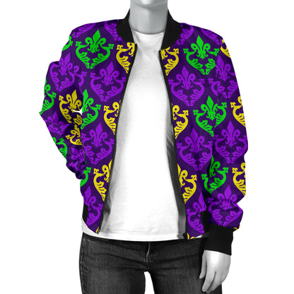 Mardi Gras Pattern Print Design 02 Women's Bomber Jacket