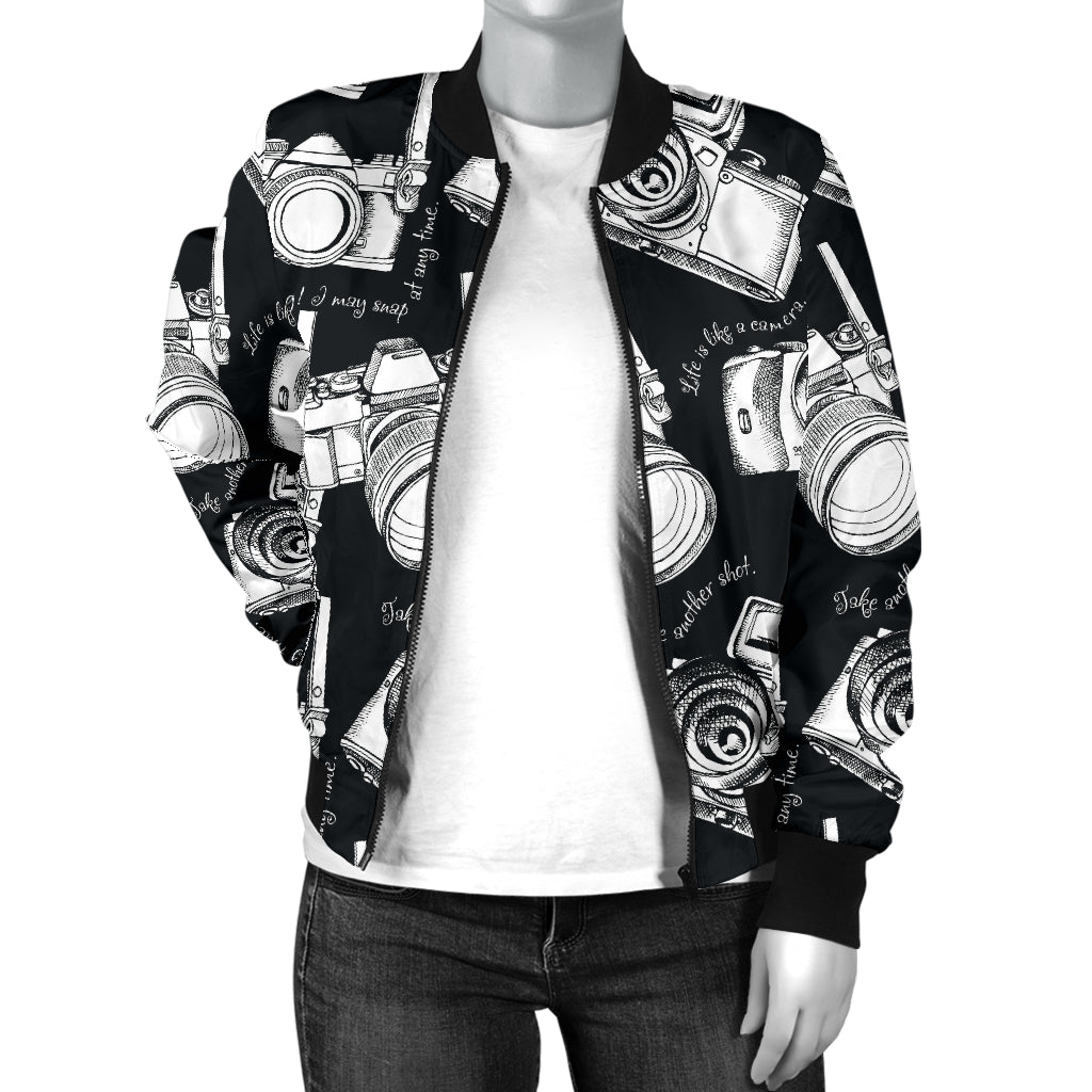 Camera Pattern Print Design 01 Women's Bomber Jacket