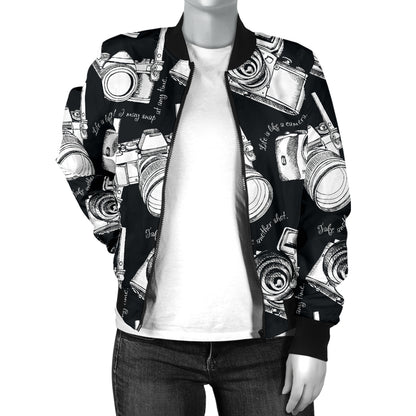Camera Pattern Print Design 01 Women's Bomber Jacket