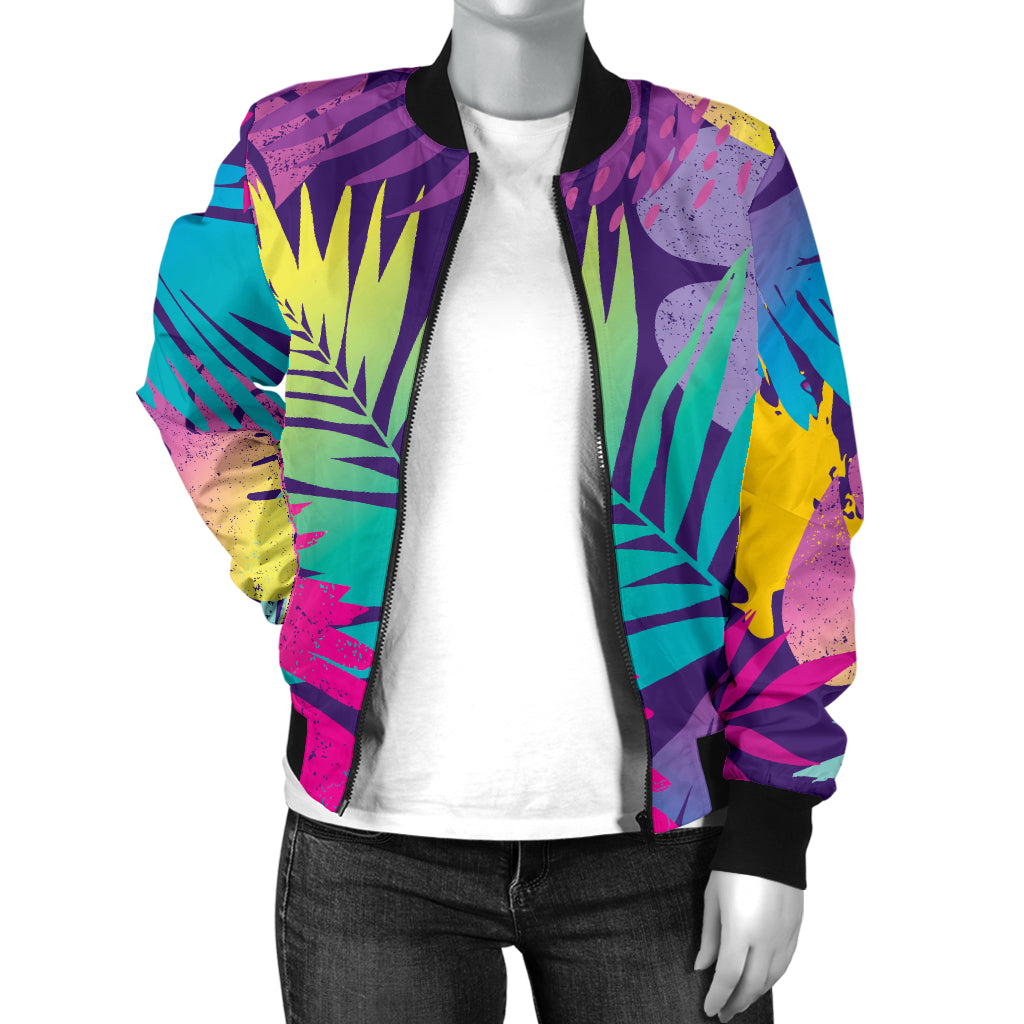 Palm Leaf Pattern Print Design A04 Women's Bomber Jacket