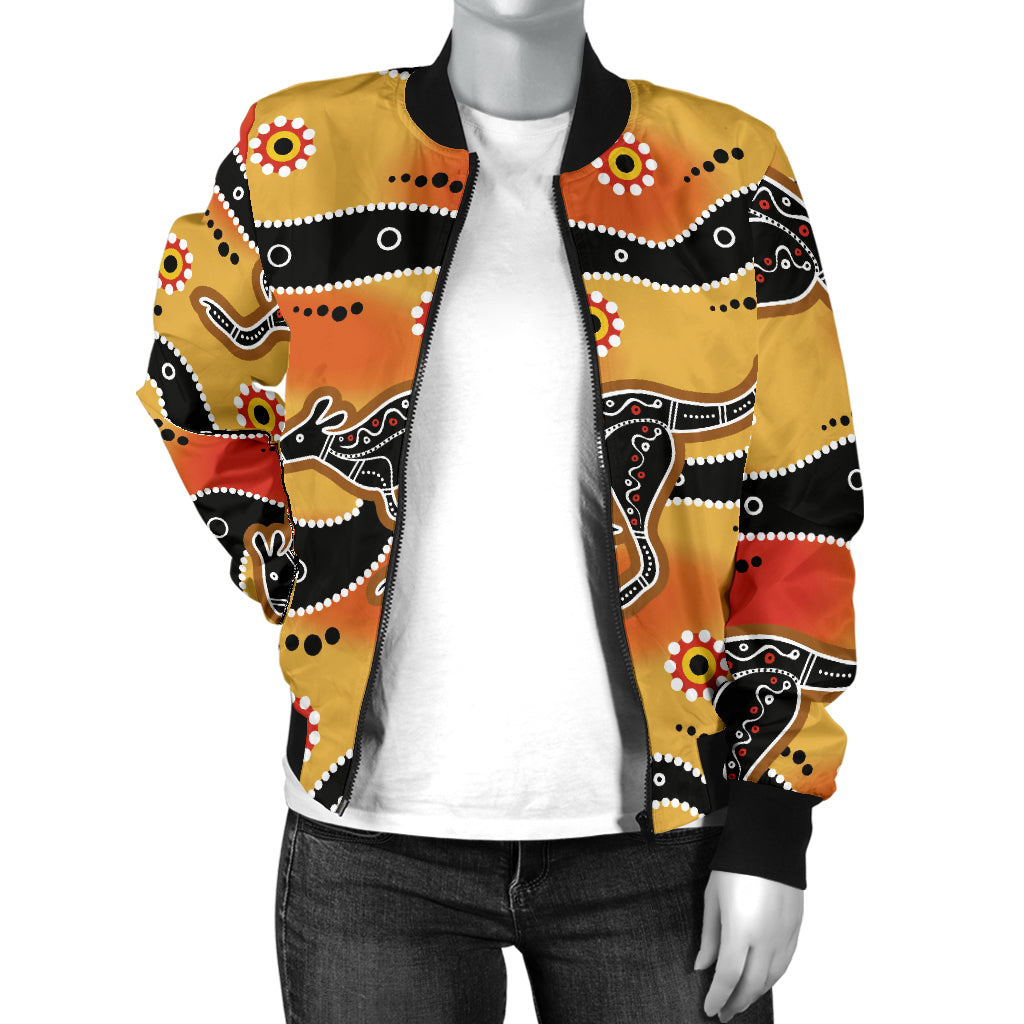 Kangaroos Aboriginal Pattern Print Design 06 Women's Bomber Jacket