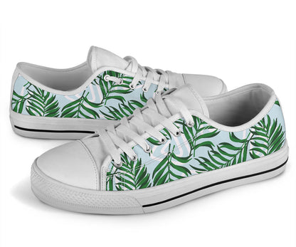 Palm Leaves Pattern Print Design PL06/lowtopshoes.jpg White Bottom Low Top Shoes
