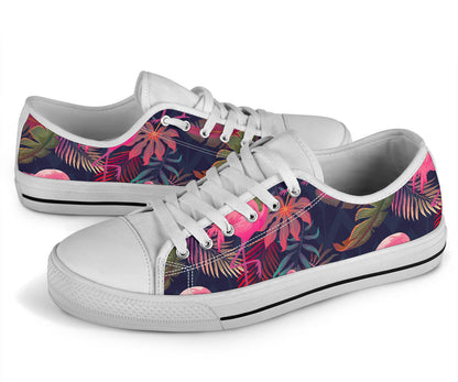Flamingo Tropical Pattern White Bottom Low Top Shoes