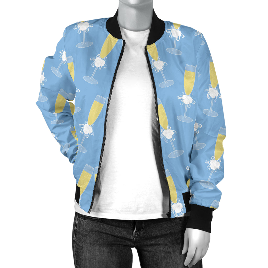Champagne Pattern Print Design 06 Women's Bomber Jacket