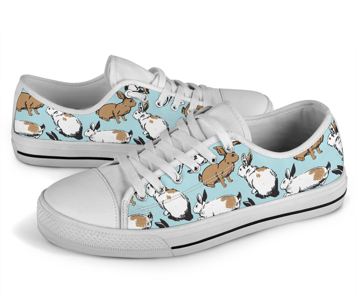 Rabbit Pattern Print Design RB018 White Bottom Low Top Shoes