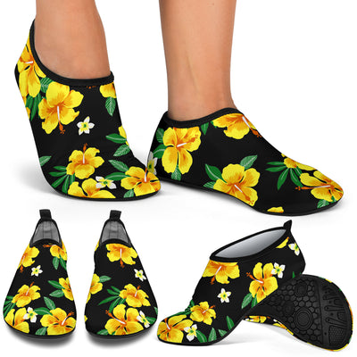 Yellow Hibiscus Pattern Print Design HB08 Aqua Water Shoes